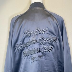 H&M Men’s Embroidered Japanese Style Satin Bomber Jacket L Blue